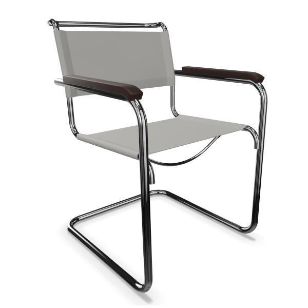 THONET chaise avec accoudoirs S 34 (Granite, accoudoirs noires - Cuir pleine fleur, frêne teinté I e