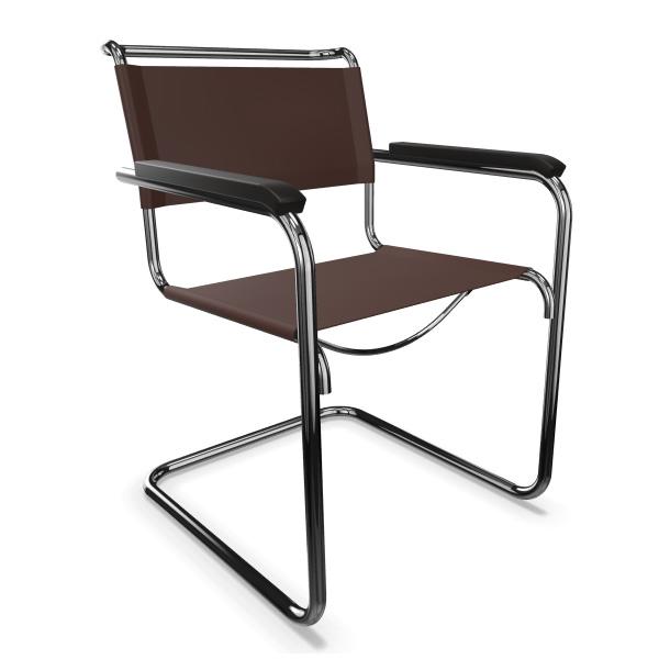 THONET chaise avec accoudoirs S 34 (Chocolate, accoudoirs noires - Cuir pleine fleur, frêne teinté I