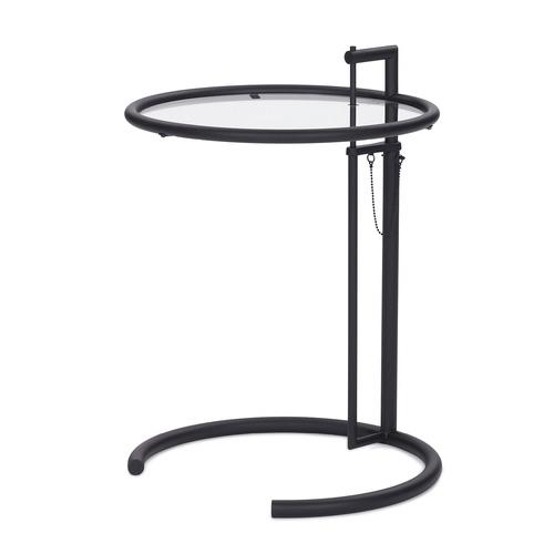 CLASSICON table basse réglable en hauteur E 1027 (Plateau transparent en verre cristal - Métal peint