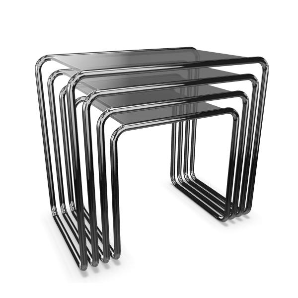 THONET set de 4 tables basses B 9 (Transparent dégradé gris - Verre et acier chromé)