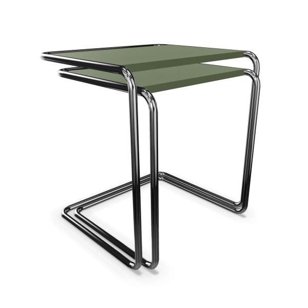 THONET set de 2 tables basses B 97 (Olive green RAL 6003 - Hêtre teinté II et acier chromé)