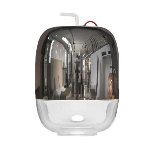 PRANDINA lampe de table GONG LED T3 (Argent métallique, câble rouge - Verre)