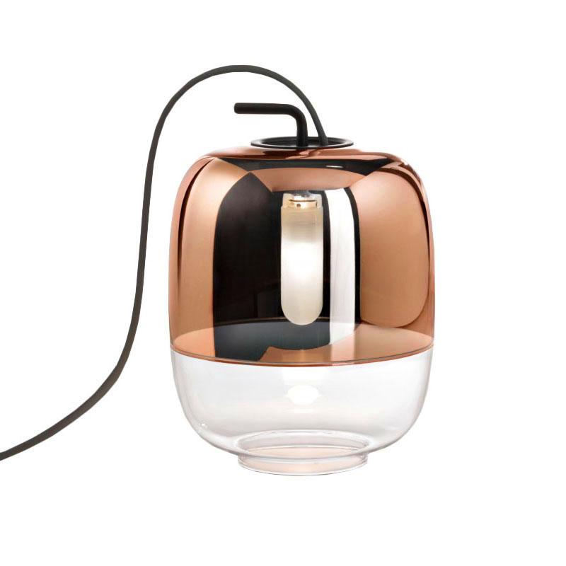 PRANDINA lampe de table GONG LED T1 (Cuivre métallique, câble noir - Verre)
