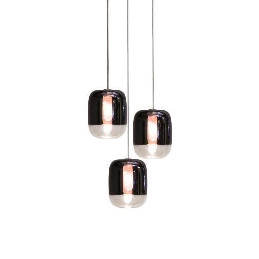 PRANDINA lampe à suspension GONG MINI LED 3R avec rosace carré (Noir métallique - Verre)