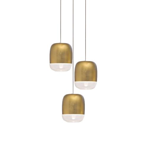 PRANDINA lampe à suspension GONG MINI LED 3R avec rosace carré (Feuille d'or - Verre)