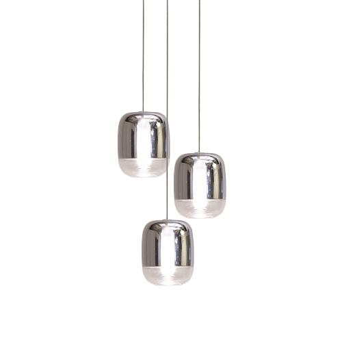 PRANDINA lampe à suspension GONG MINI LED 3S avec rosace ronde (Argent métallisé - Verre)