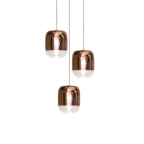 PRANDINA lampe à suspension GONG MINI LED 3S avec rosace ronde (Cuivre métallisé - Verre)