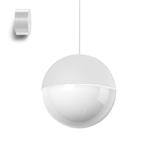 FLOS lampe à suspension STRING LIGHT SPHÈRE 22 mètres avec rosace au mur BLANC
