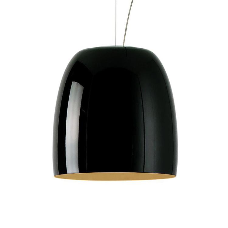 PRANDINA lampe à suspension NOTTE LED S7 (Noir brillant, intérieur feuille d'or - verre souflé)