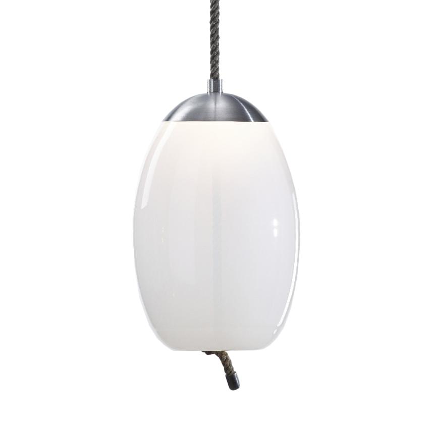 BROKIS lampe à suspension KNOT UOVO PC1018 (Opaline transparente et acier brossé - verre et métal)
