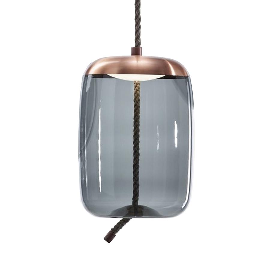 BROKIS lampe à suspension KNOT CILINDRO PC1019 (Gris fumé et cuivre - verre et métal)