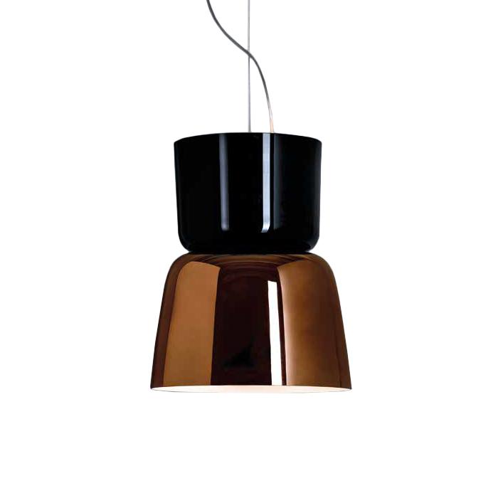 PRANDINA lampe à suspension BLOOM LED S5 (Noir brillant / Cuivre - verre souflé)