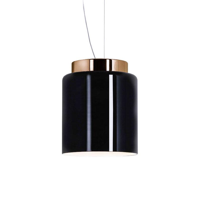 PRANDINA lampe à suspension SEGESTA S3 (Noir brillant et cuivre - Diffuseur en verre et métal galvan
