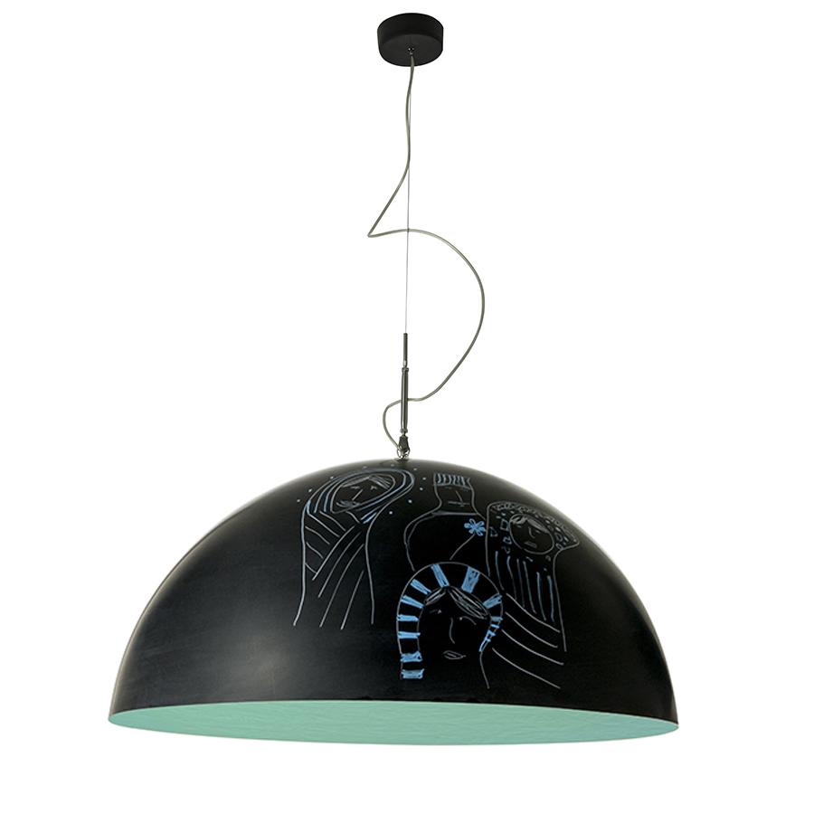 IN-ES.ARTDESIGN lampe à suspension MEZZA LUNA 2 LAVAGNA (Intérieur turquoise - Résine effet tableau 