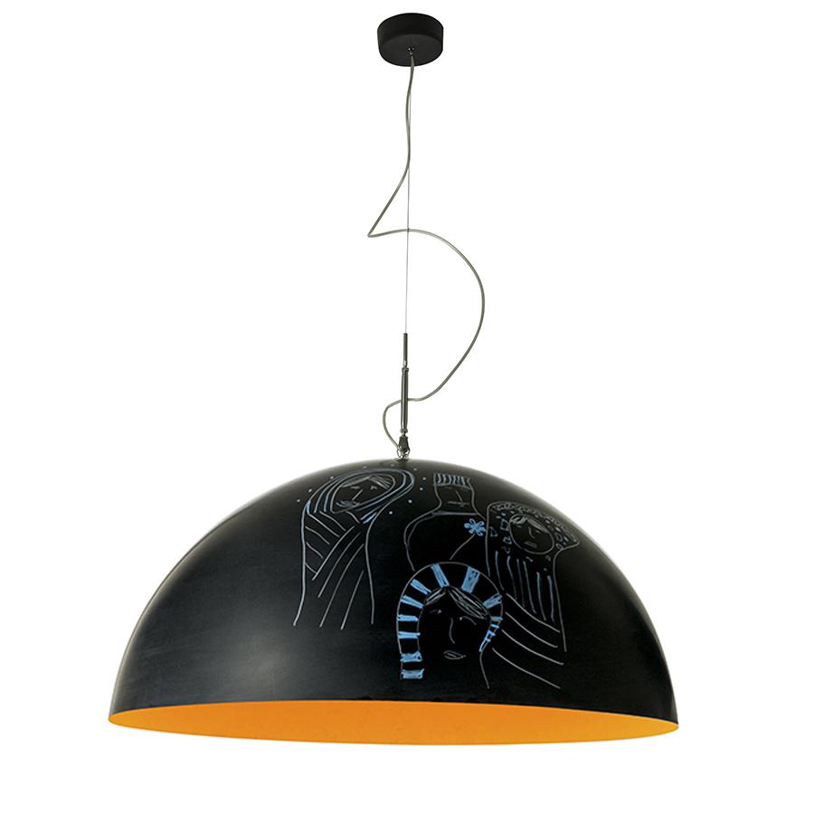 IN-ES.ARTDESIGN lampe à suspension MEZZA LUNA 2 LAVAGNA (Intérieur orange - Résine effet tableau bla