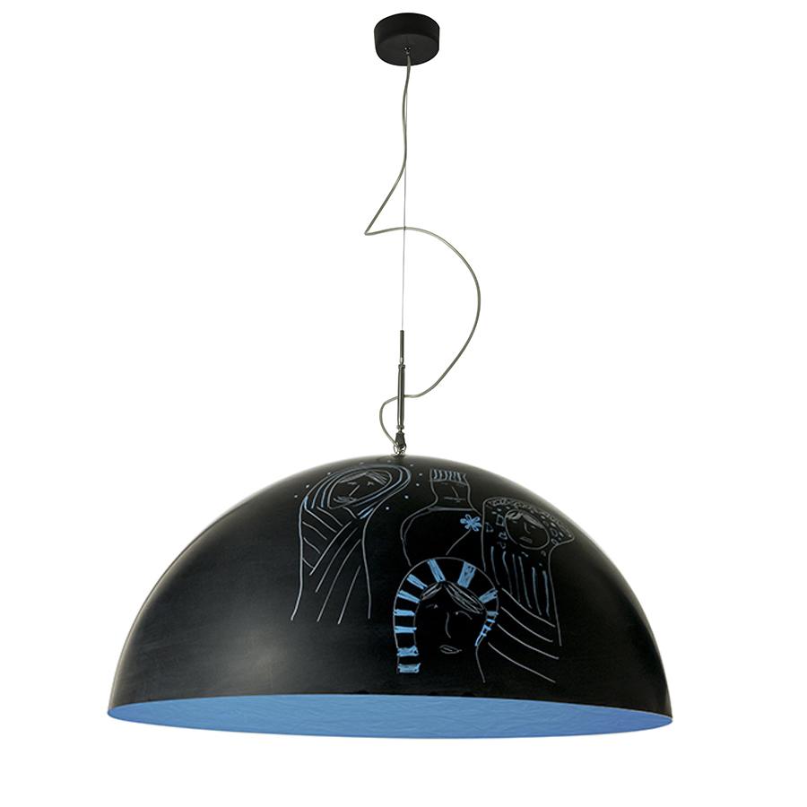 IN-ES.ARTDESIGN lampe à suspension MEZZA LUNA 2 LAVAGNA (Intérieur bleu - Résine effet tableau blanc