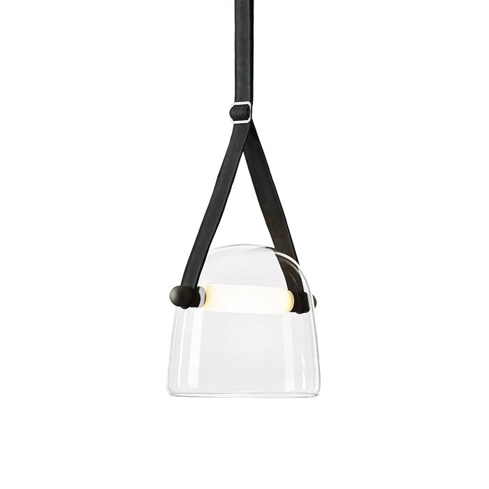 BROKIS lampe à suspension MONA LARGE PC938 (Transparent et bracelet noir - Verre et cuir)