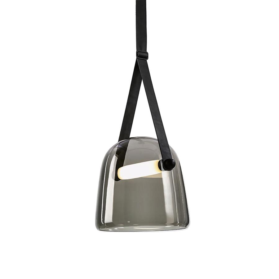 BROKIS lampe à suspension MONA LARGE PC938 (Fumé et bracelet noir - Verre et cuir)