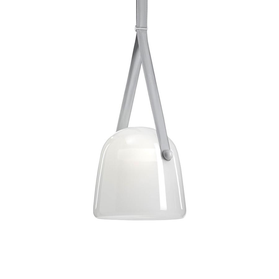 BROKIS lampe à suspension MONA LARGE PC938 (Opalin et bracelet gris - Verre et cuir)