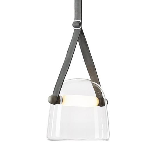 BROKIS lampe à suspension MONA XL PC1030 (Transparent et bracelet gris - Verre et cuir)