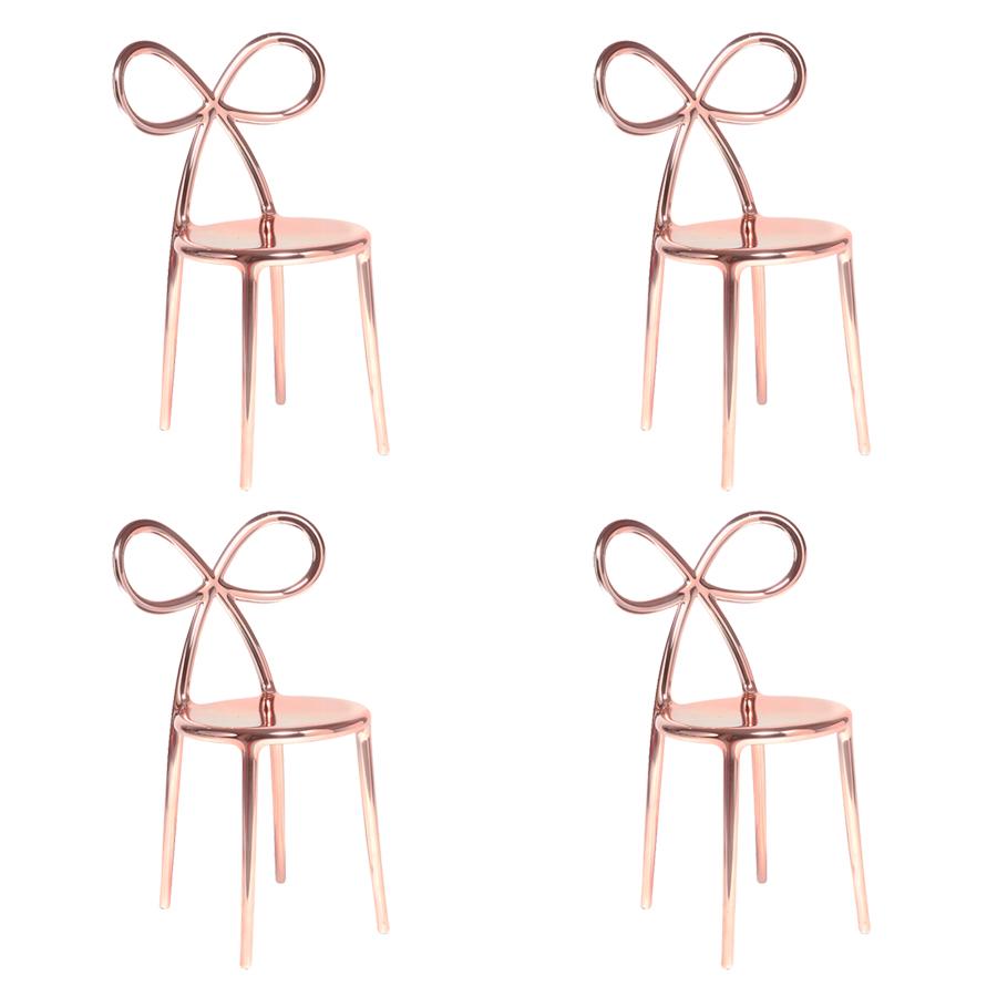 QEEBOO set de 4 chaises RIBBON CHAIR METAL FINISH (Or rose - Polypropylène)