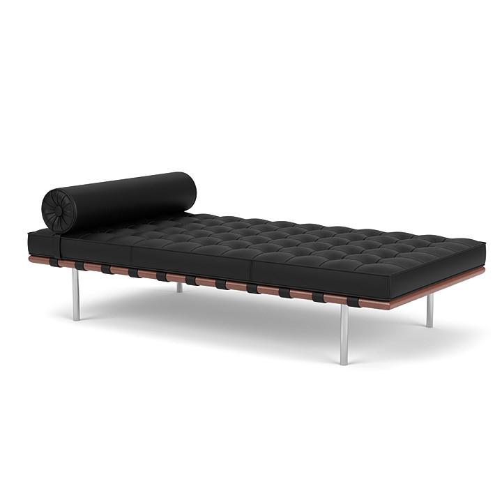 KNOLL sommier BARCELONA DAY BED (Structure chromée / Revêtement Black - Acier / cuir Volo)