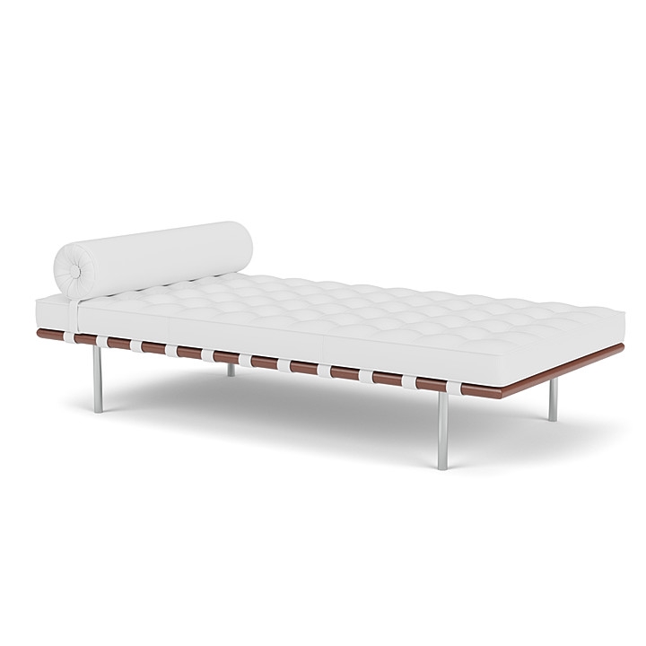 KNOLL sommier BARCELONA DAY BED (Structure chromée / Revêtement White - Acier / cuir Volo)