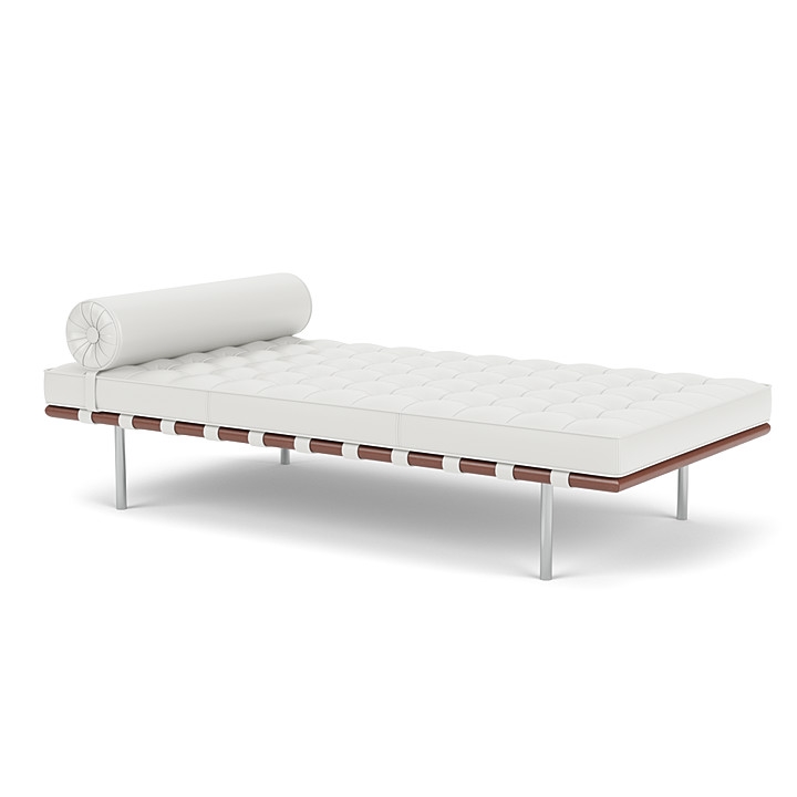 KNOLL sommier BARCELONA DAY BED (Structure chromée / Revêtement White - Acier / Cuir Sabrina)