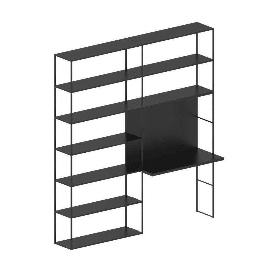 ZEUS bureau avec étagères EASY IRONY BUREAU Composition K (Noir cuivre sablé avec Strip LED - Tôle d