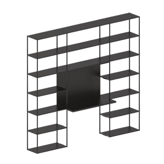 ZEUS bureau avec étagères EASY IRONY BUREAU Composition L (Noir cuivre sablé avec Strip LED - Tôle d