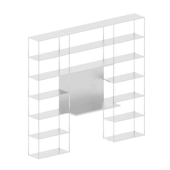 ZEUS bureau avec étagères EASY IRONY BUREAU Composition L (Blanc gaufré avec Strip LED - Tôle d'acie