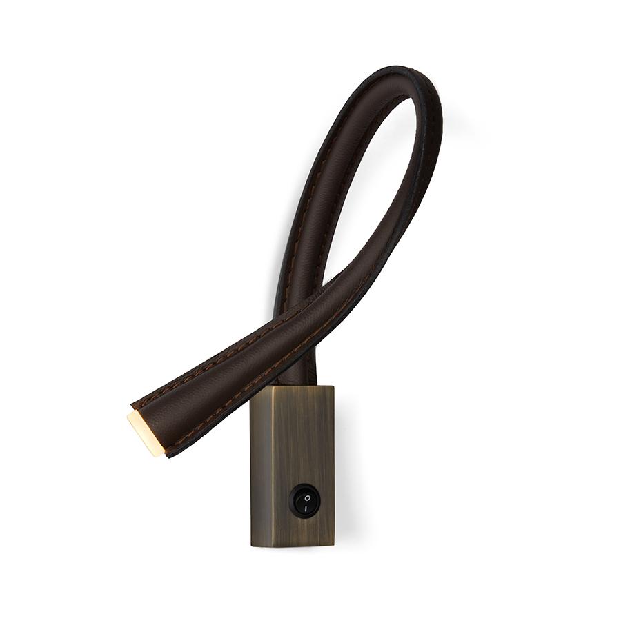 CONTARDI lampe murale applique FLEXILED en cuir avec interrupteur (marron tête de maure, bras 60 cm 