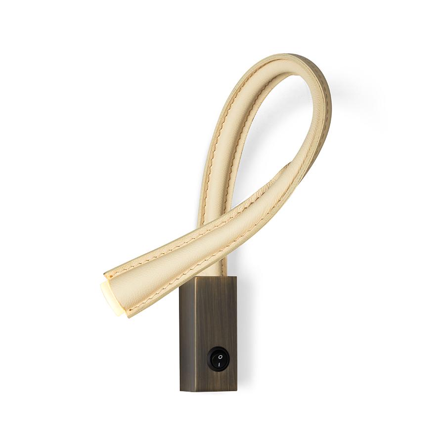 CONTARDI lampe murale applique FLEXILED en cuir avec interrupteur (Ivoire, bras 60 cm - Cuir et bron
