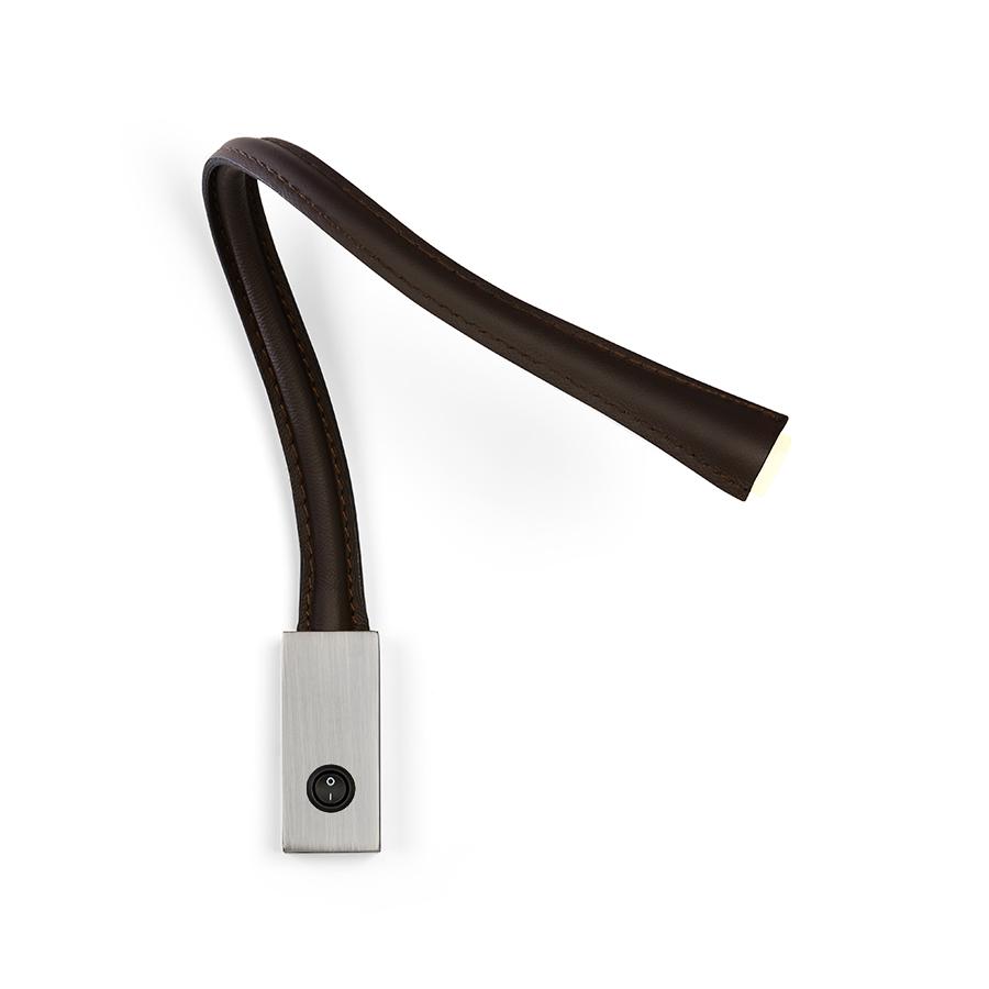 CONTARDI lampe murale applique FLEXILED en cuir avec interrupteur (marron tête de maure, bras 60 cm 