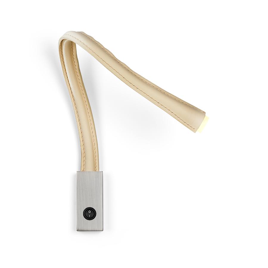 CONTARDI lampe murale applique FLEXILED en cuir avec interrupteur (Ivoire, bras 60 cm - Cuir et nick