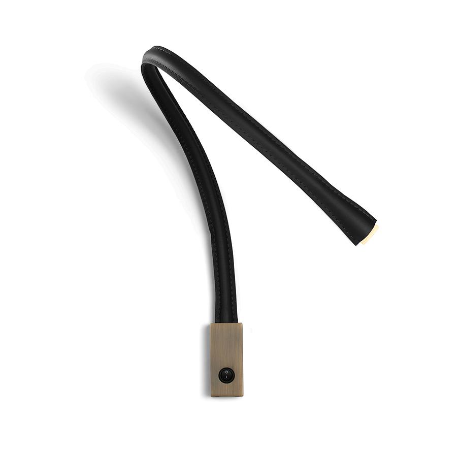 CONTARDI lampe murale applique FLEXILED en cuir avec interrupteur (noir, bras 90 cm - Cuir et bronze