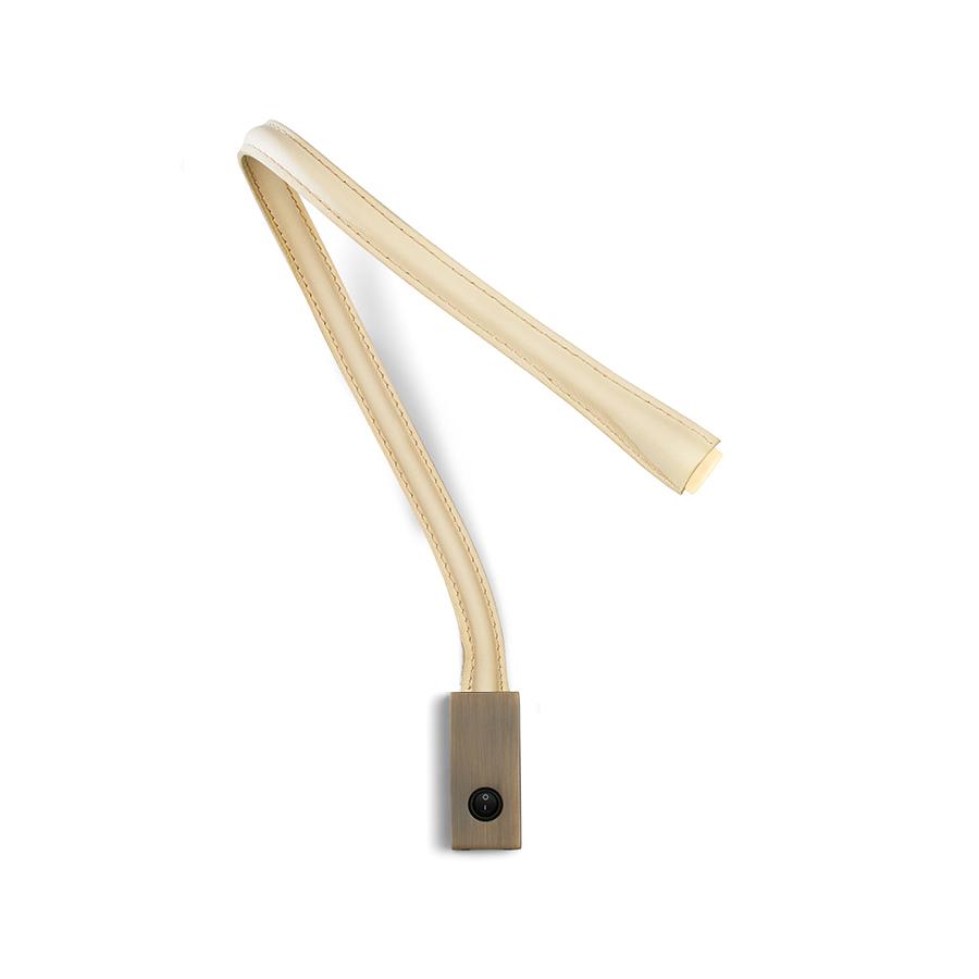 CONTARDI lampe murale applique FLEXILED en cuir avec interrupteur (Ivoire, bras 90 cm - Cuir et bron