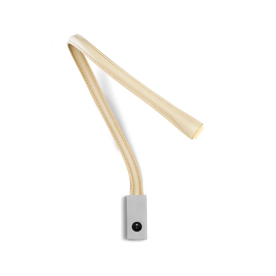 CONTARDI lampe murale applique FLEXILED en cuir avec interrupteur (Ivoire, bras 90 cm - Cuir et nick