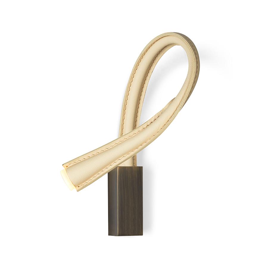 CONTARDI lampe murale applique FLEXILED en cuir sans interrupteur (Ivoire, bras 60 cm - Cuir et bron