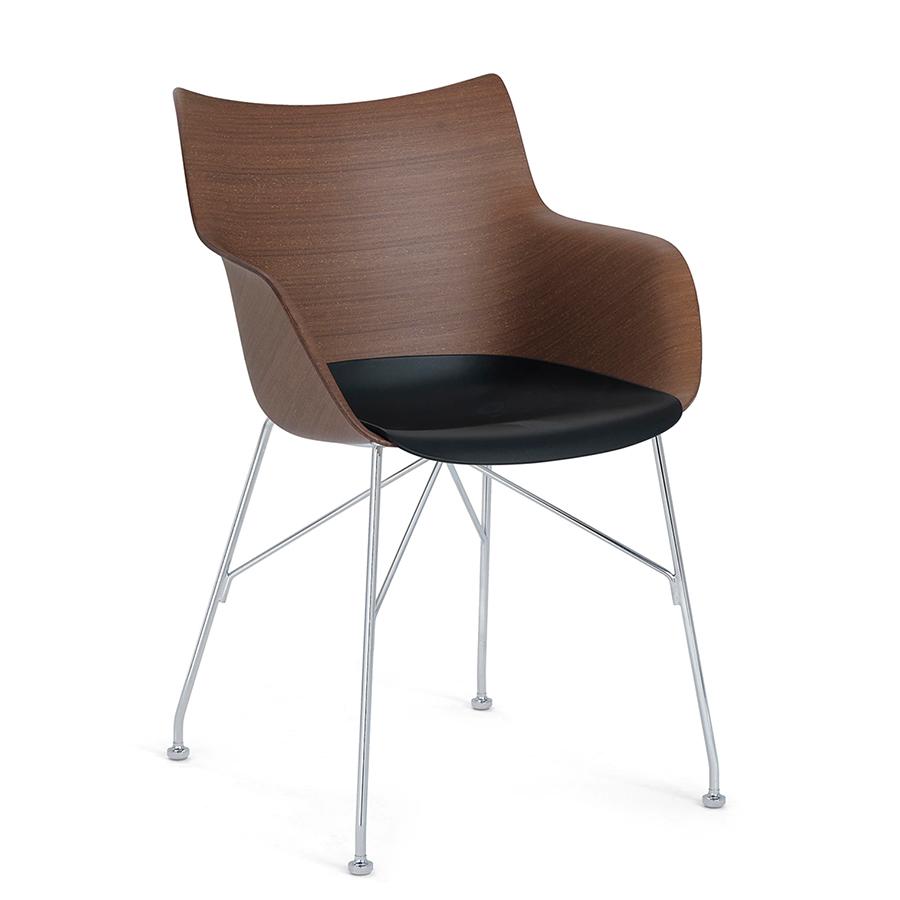 KARTELL chaise avec accoudoirs Q/WOOD (foncé, base chromée - bois palqué, polymère renforcé thermopl