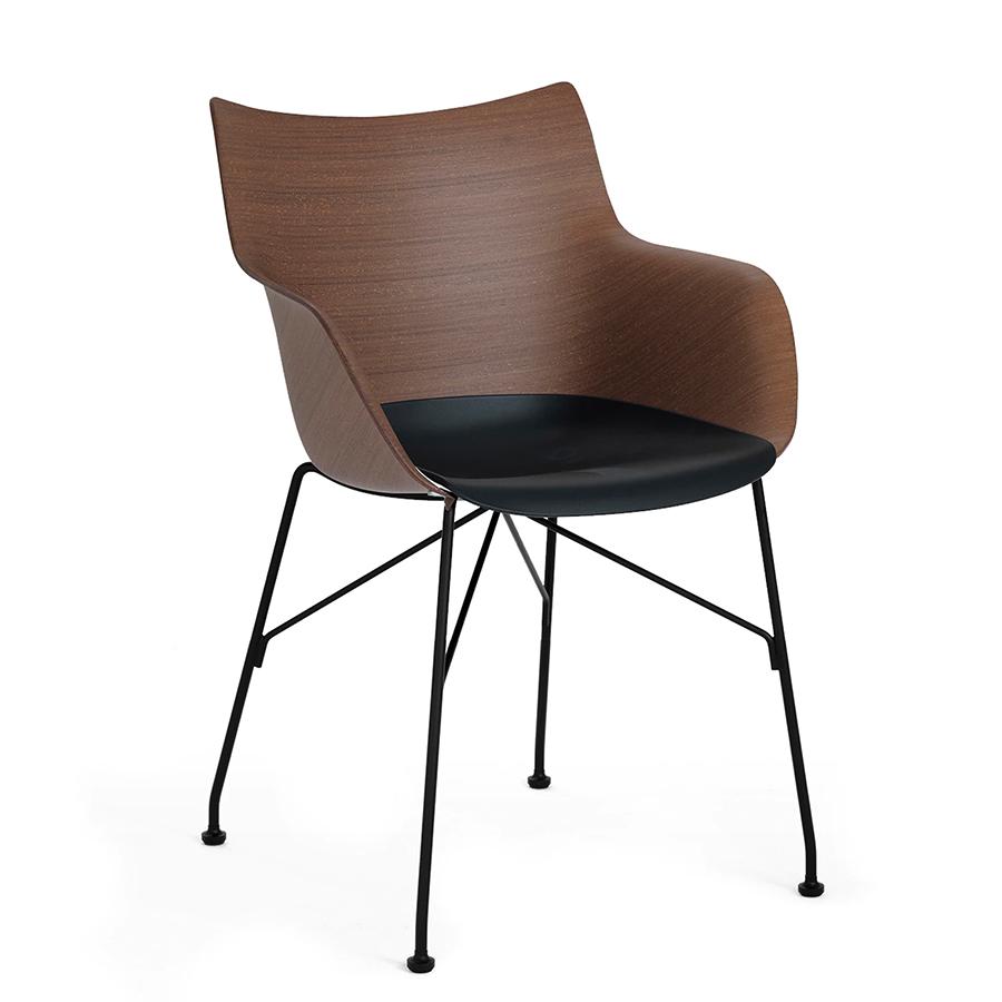 KARTELL chaise avec accoudoirs Q/WOOD (Foncé, base noire - bois palqué, polymère renforcé thermoplas