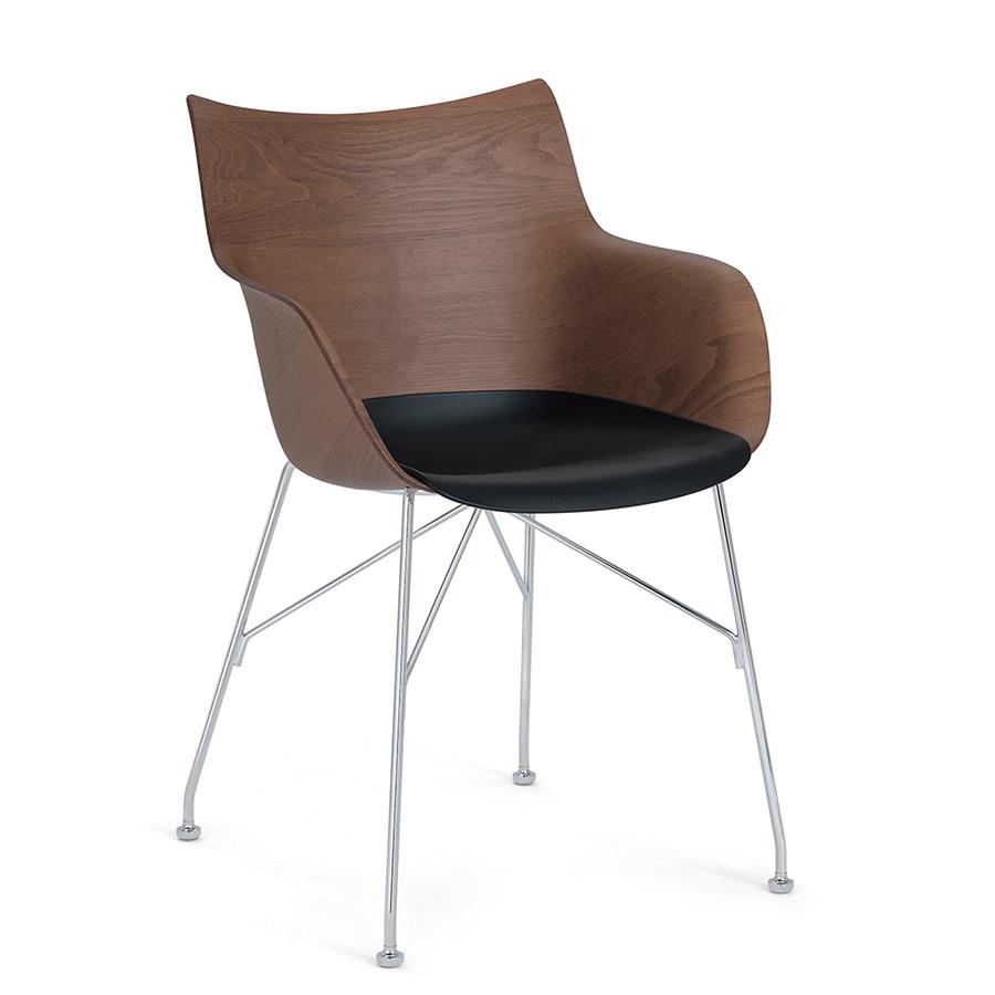 KARTELL chaise avec accoudoirs Q/WOOD (foncé, base chromée - frêne, polymère renforcé thermoplastiqu