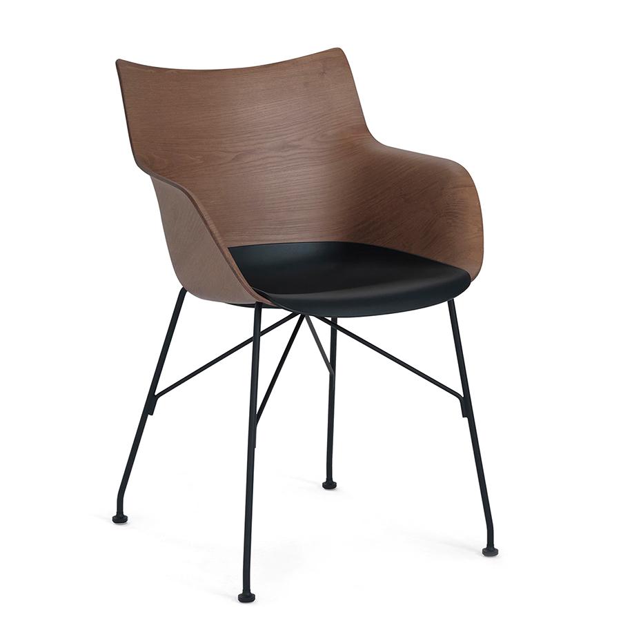 KARTELL chaise avec accoudoirs Q/WOOD (Foncé, base noire - frêne, polymère renforcé thermoplastique 