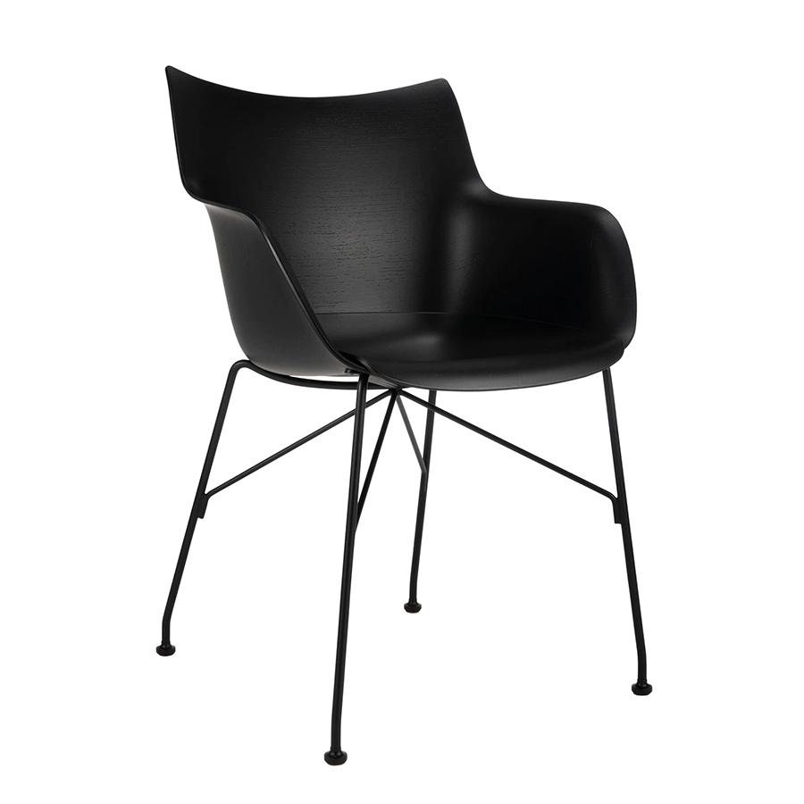 KARTELL chaise avec accoudoirs Q/WOOD (Noir, base noire - bois palqué, polymère renforcé thermoplast