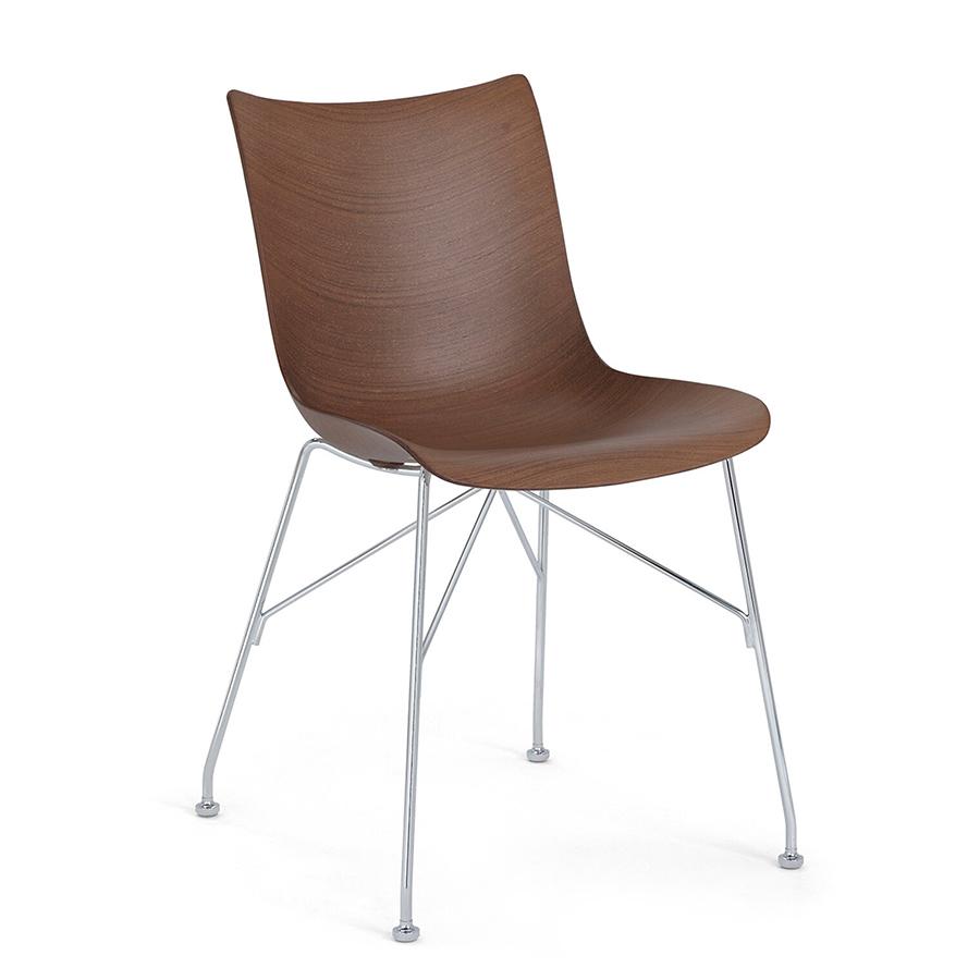 KARTELL chaise P/WOOD SMART WOOD (foncé, base chromée - bois palqué et acier)