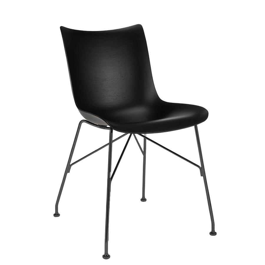 KARTELL chaise P/WOOD SMART WOOD (Noir, base noire - bois palqué et acier)