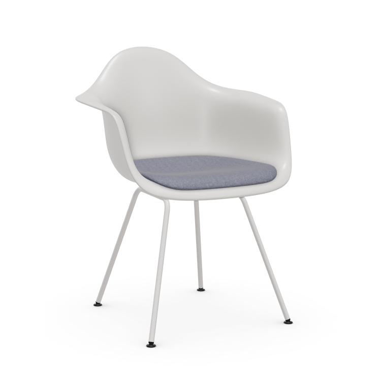 VITRA chaise fauteuil avec coussin et piètement blanche Eames Plastic Armchair DAX NOUVELLES DIMENSI