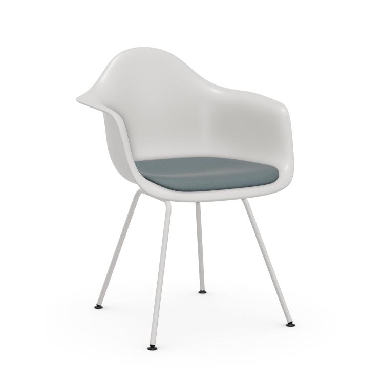 VITRA chaise fauteuil avec coussin et piètement blanche Eames Plastic Armchair DAX NOUVELLES DIMENSI