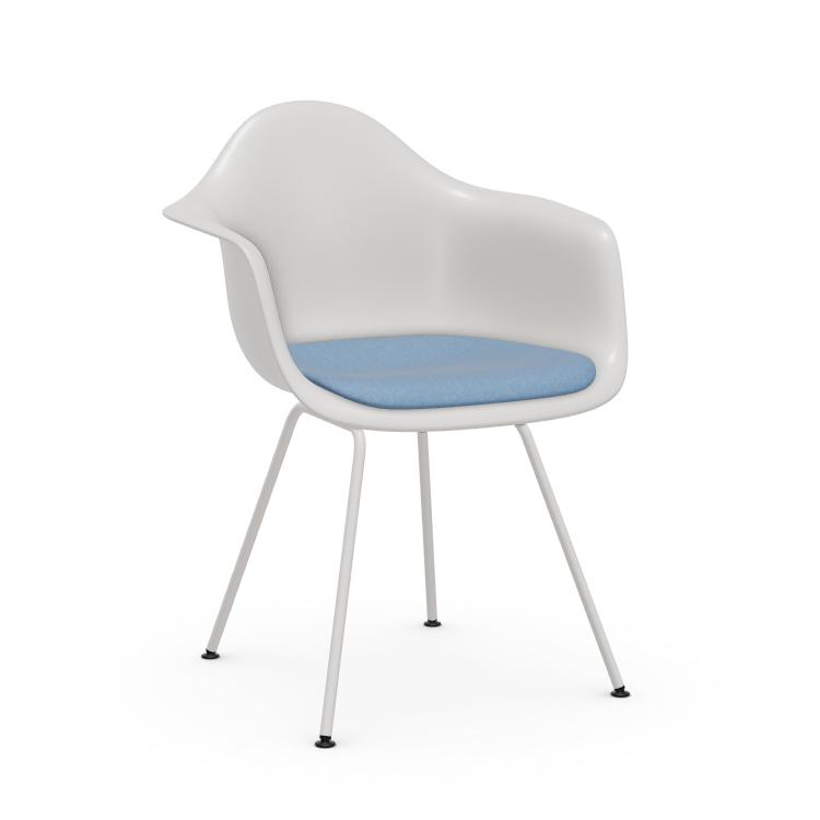 VITRA chaise fauteuil avec coussin et piètement blanche Eames Plastic Armchair DAX NOUVELLES DIMENSI