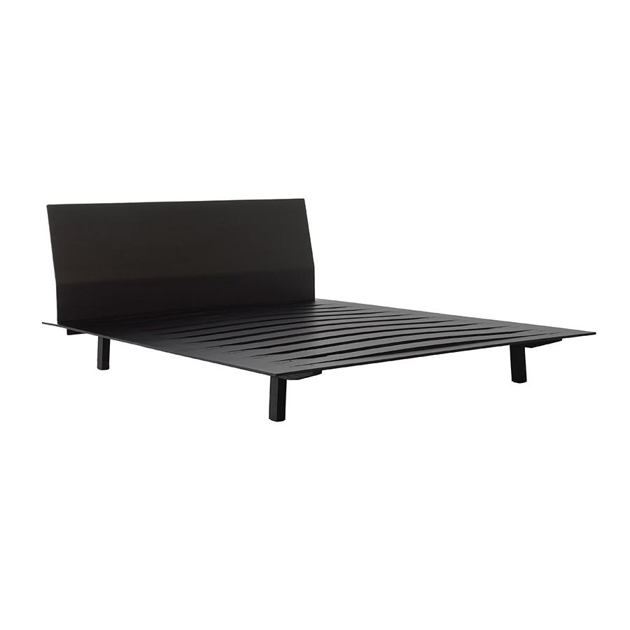 HORM lit SOTTILETTO pour matelas 160/170 x 200 cm (Chêne moka, pieds H 30 cm - Hêtre multi-couche)